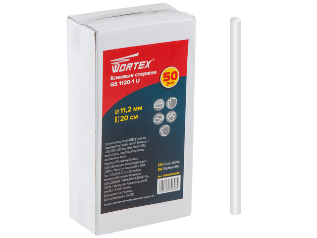 клеевые стержни универсальные 11,2х200 мм gs 1120-1 u pvc (50 шт) wortex