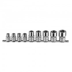 Набор головок коротких 3/8", 1/2" (Е10,Е11,Е12,Е14,Е16,Е18,Е20,Е22,Е24) 9пр. на держателе FORCE