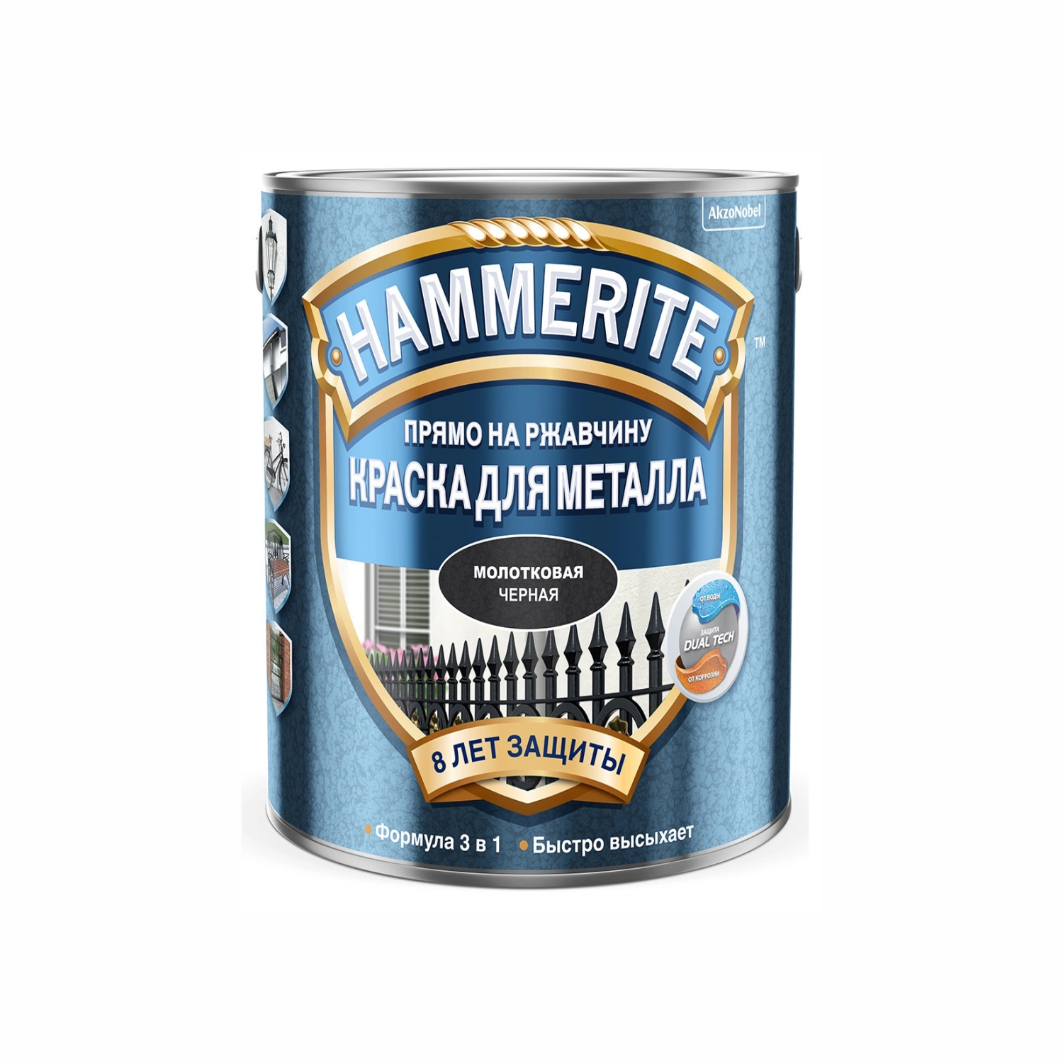 эмаль алкидная для металла молотковая черная 0,75л hammerite