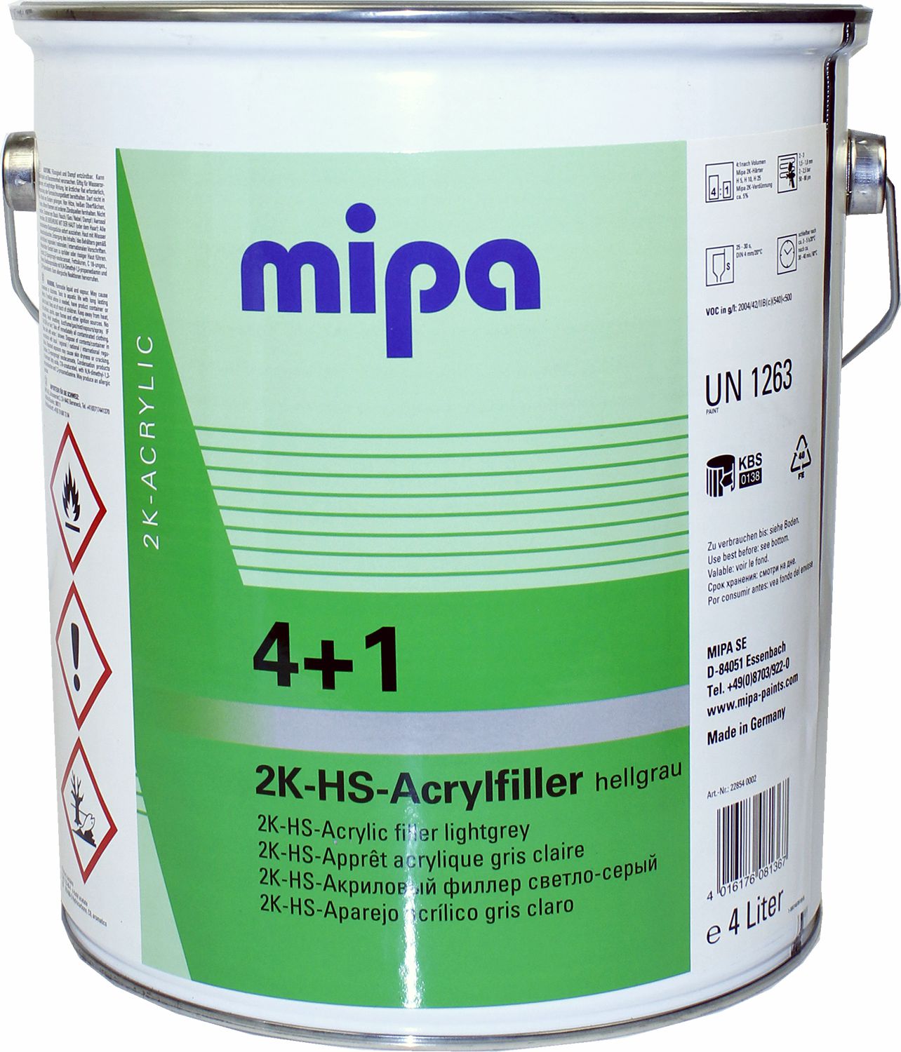 грунт акриловый acryfiller hs 4:1 светло-серый 4л(7кг) mipa