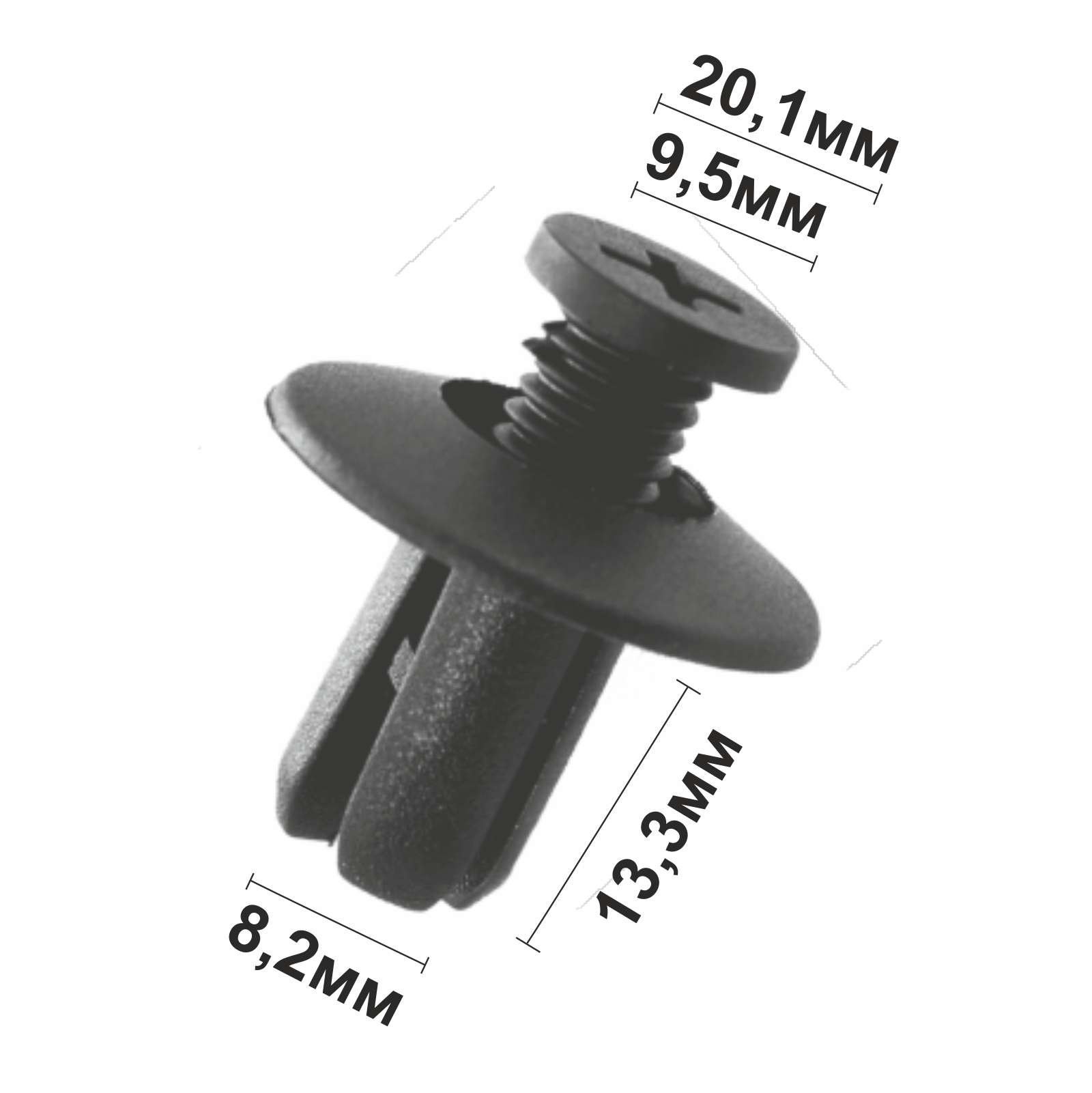 10221 (c221 black) клипса с резьбовым штырьком черная пластиковая