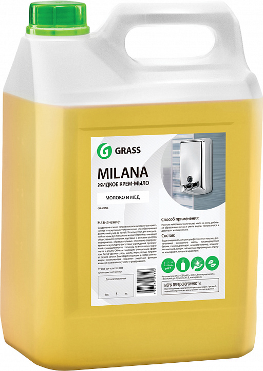 Жидкое крем-мыло "Milana" молоко и мед 5кг GraSS