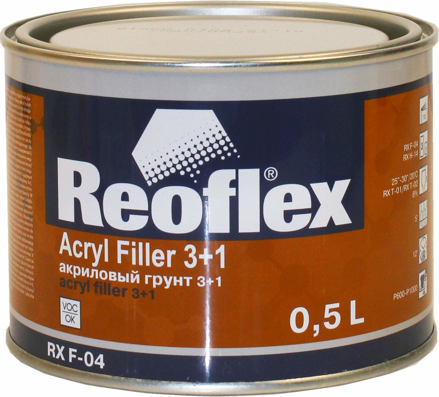 грунт акриловый 2к 3+1 серый 0,5л reoflex