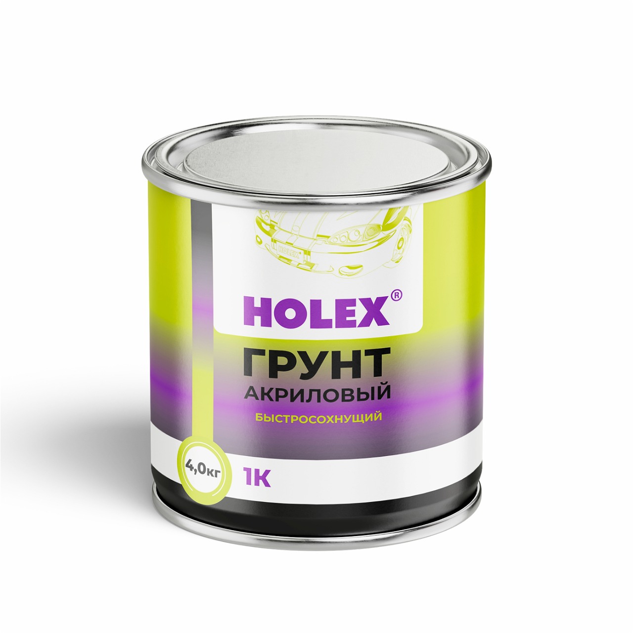 Грунт акриловый 1К быстросохнущий серый 4кг HOLEX
