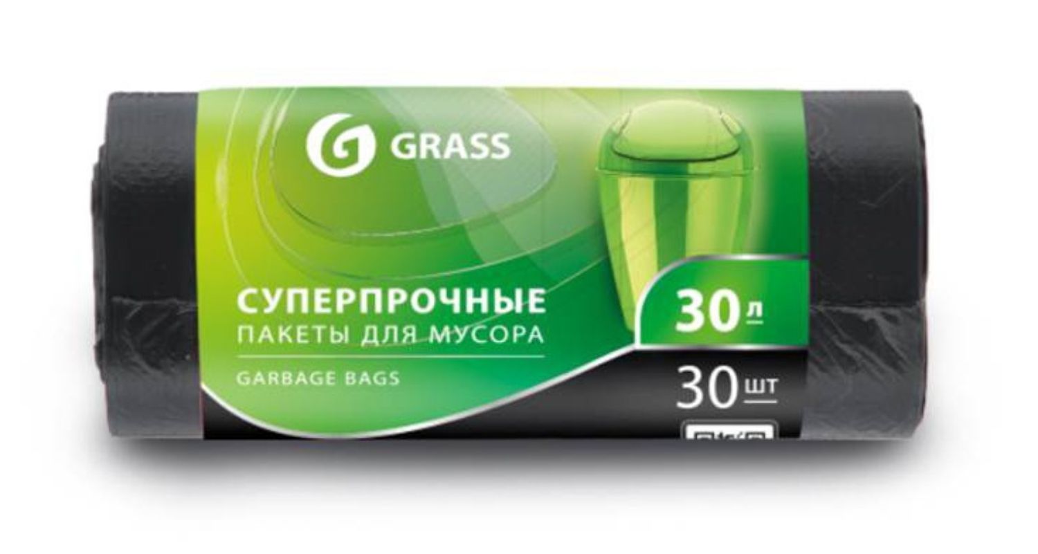 мешок для мусора пнд в рулоне 30л. 55*46 10 мкр.черный (рул. 30 шт) grass