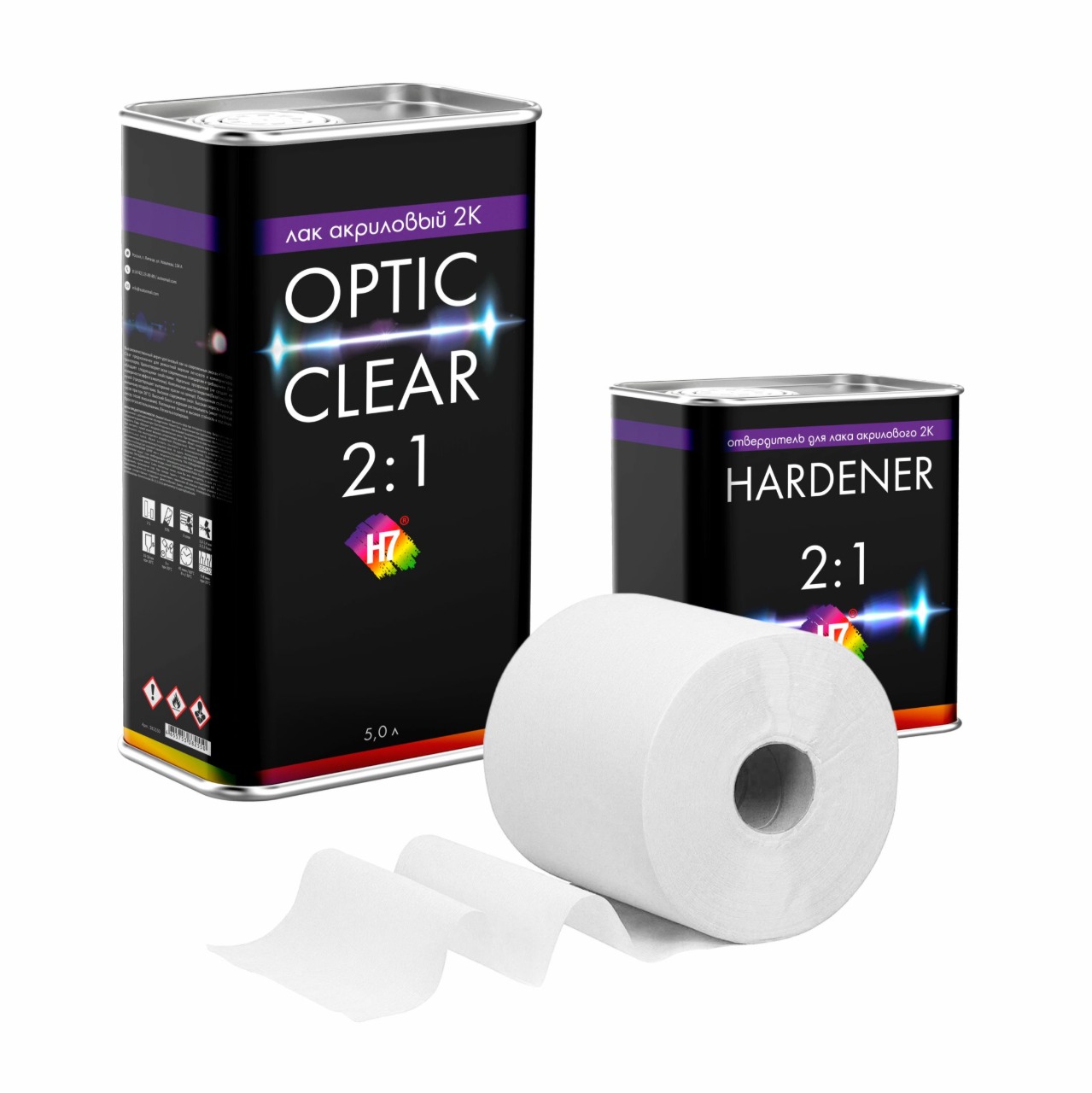 набор лак optic clear (5л+2,5л)h7+подарок(салфетка протирочная белая 2-х слойная рулон)