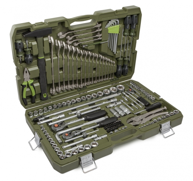 набор головок 1/4", 3/8", 1/2" с инструментом, 147пр дело техники