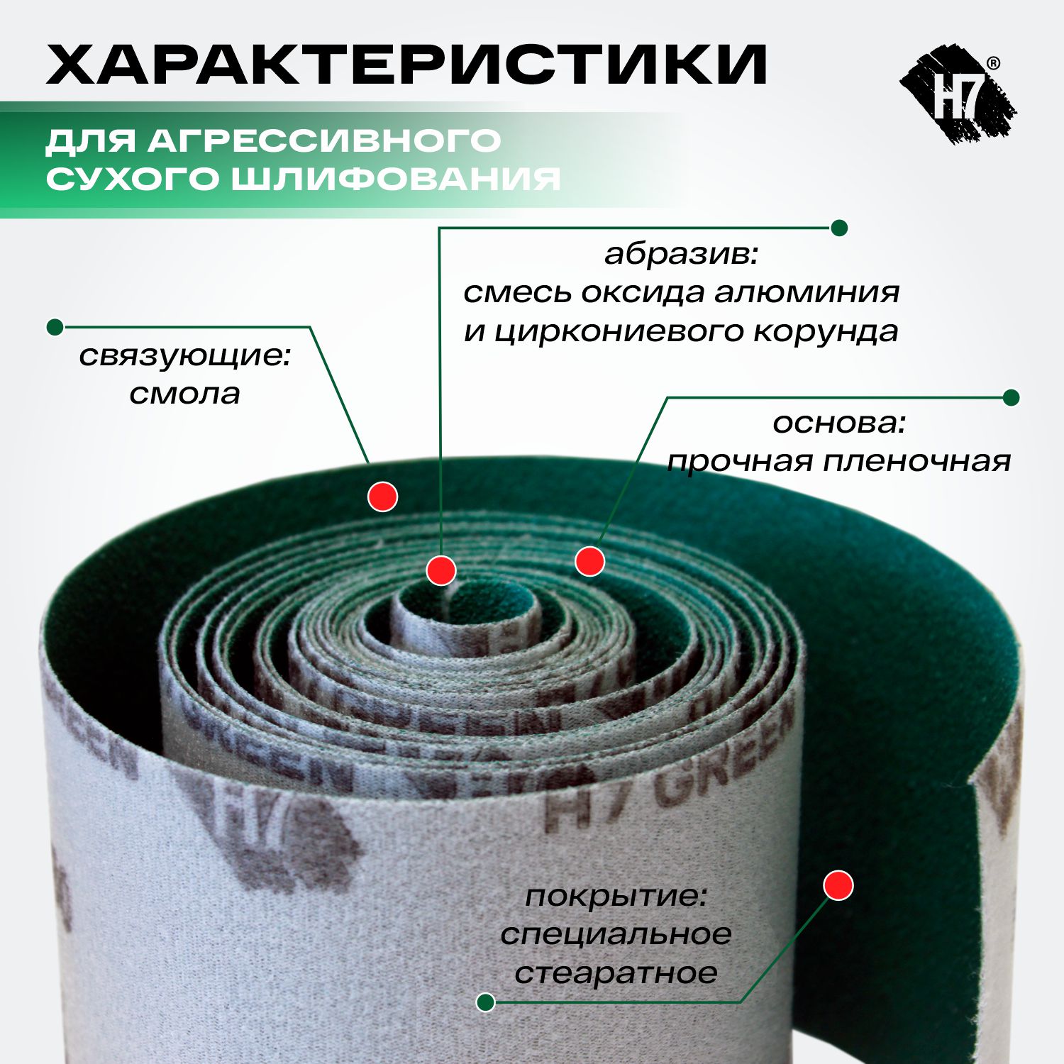 материал абразивный green р 60 в рулонах 115мм*4м на липучке h7