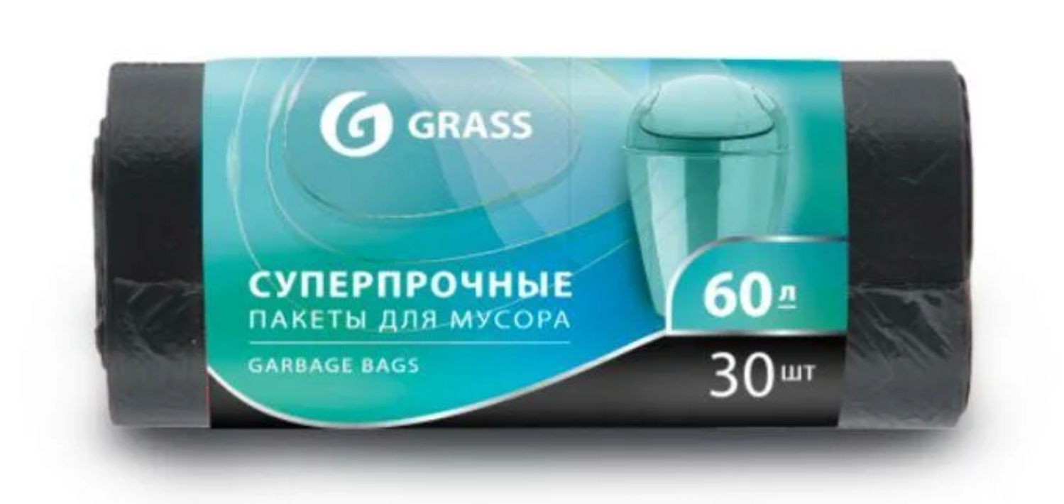 мешок для мусора пнд в рулоне 60л. 65*55 8 мкр. черный (рул. 30 шт) grass