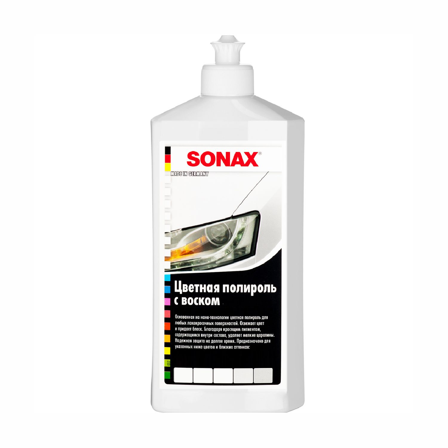 цветной полироль с воском (белый) nanopro 0,5л sonax