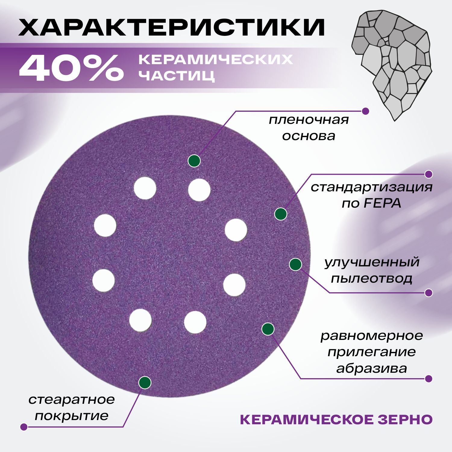круг абразивный violet d125 мм 8 отв. р 120 керамическое зерно h7
